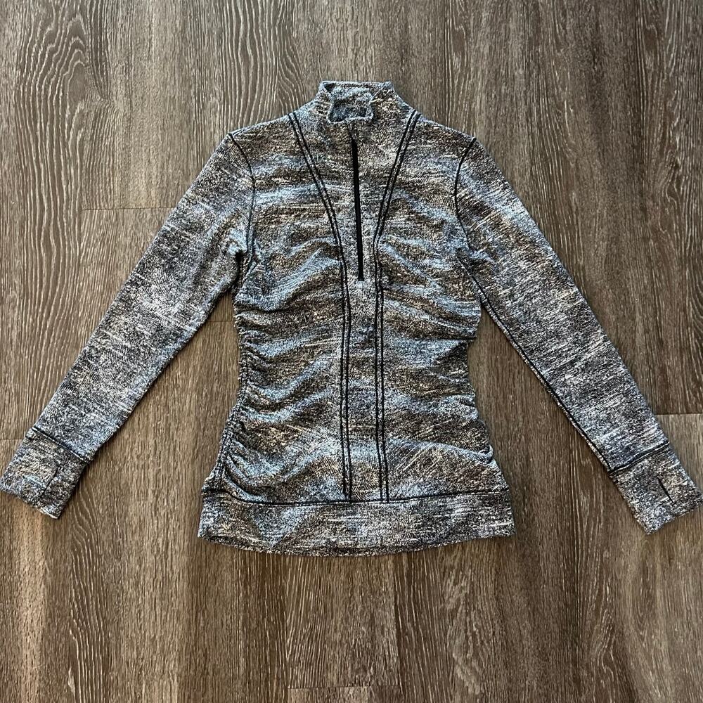 Lululemon Cypress Kiss 1/2 Zip Rush Jacquard Black White Size 8